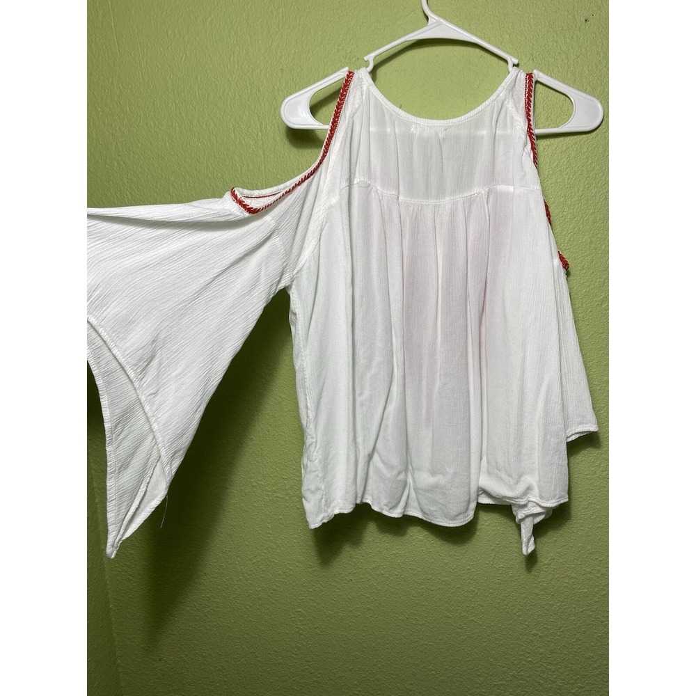 Boho Embroidered Jennifer & Grace Womens Cold Shoulder Top Cotton S‎ Red - Picture 4 of 6
